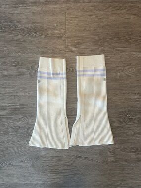 Lululemon Cream Ribbed Knit Leg Warmers with Lavender Stripes